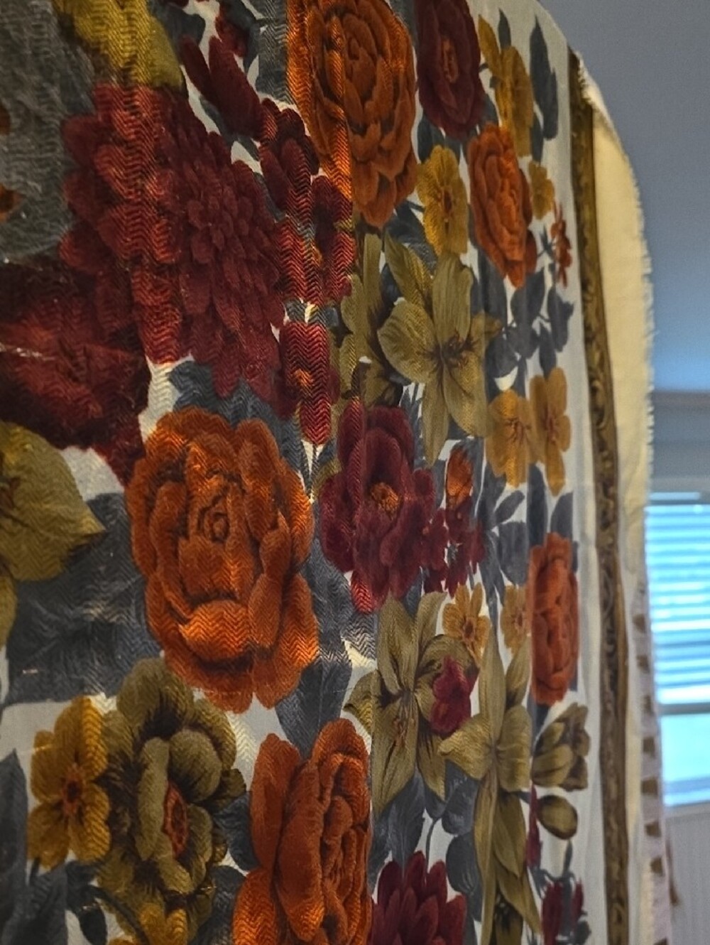 Vintage Basha Scarves Inc. Floral Square Scarf – Made in Italy, Rich Autumn Tone - Picture 4 of 7